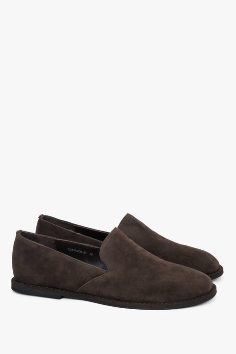 Women's Dark Brown Barefoot Loafers made of Soft Natural Velour Estro Estro ER00120497