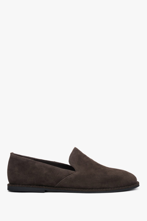 Dark brown barefoot loafers in soft natural velour Estro.