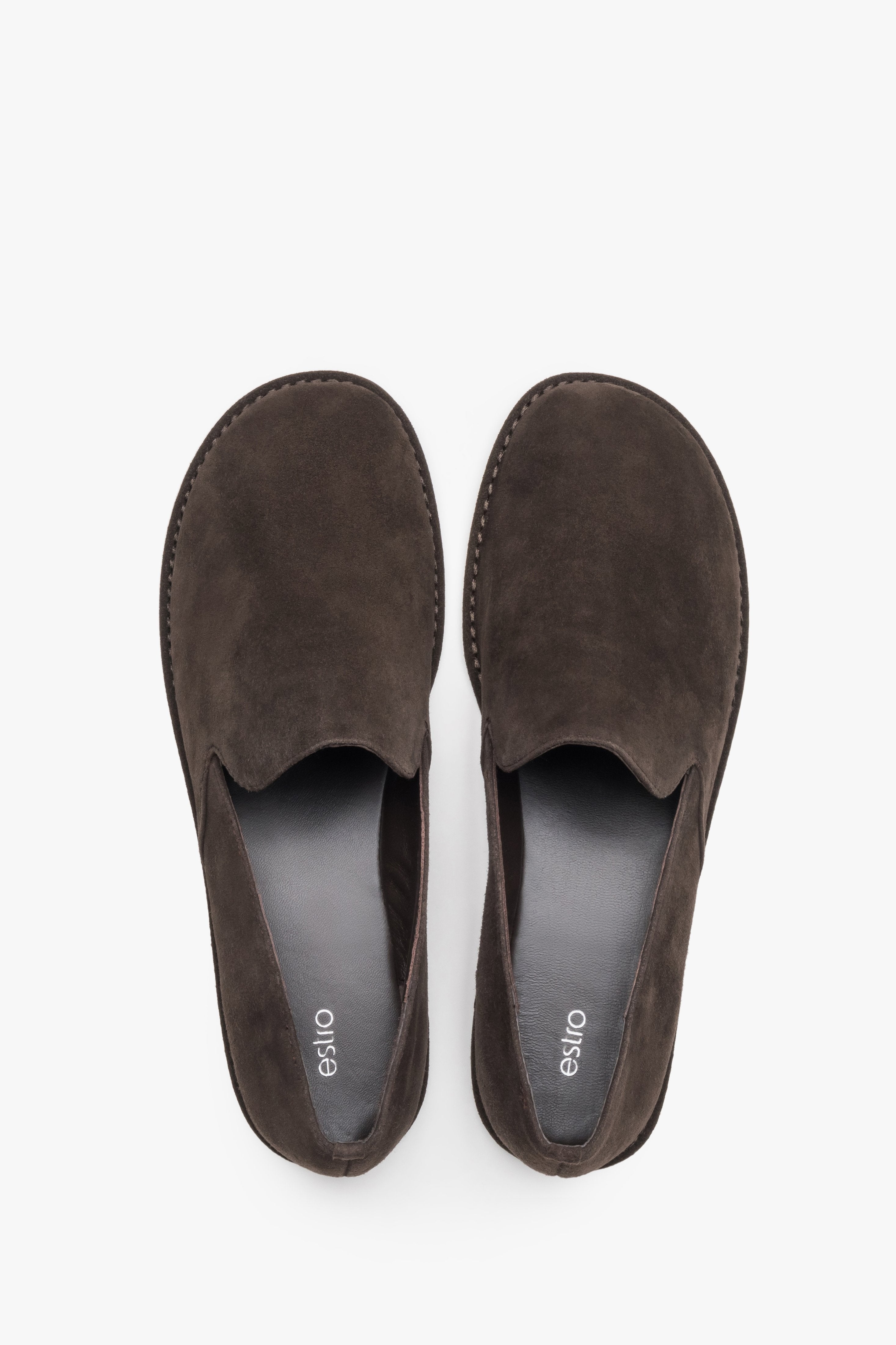 Top view of women's dark brown barefoot loafers.