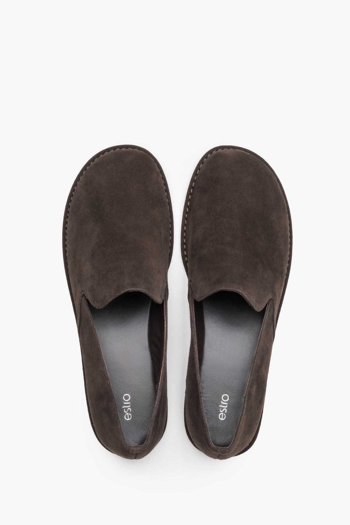 Top view of women's dark brown barefoot loafers.