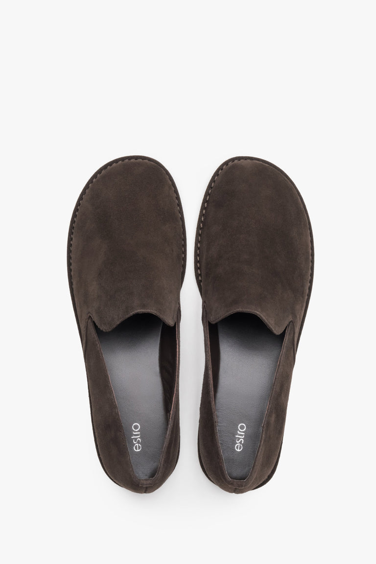 Top view of women's dark brown barefoot loafers.