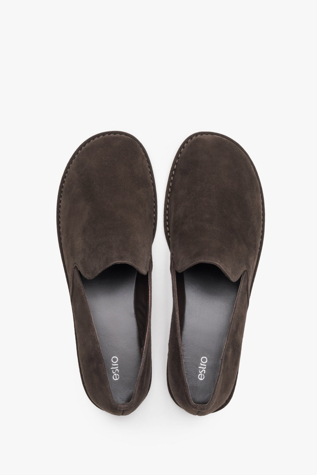 Top view of women's dark brown barefoot loafers.