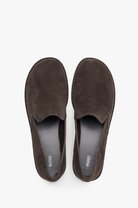 Top view of women's dark brown barefoot loafers.