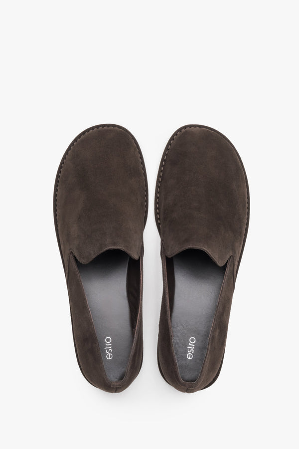 Top view of women's dark brown barefoot loafers.