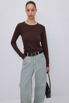 Dark brown basic long sleeve top by Estro.