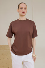 Women's Dark Brown Boxy-Style Cotton T-shirt Estro ER00119731.