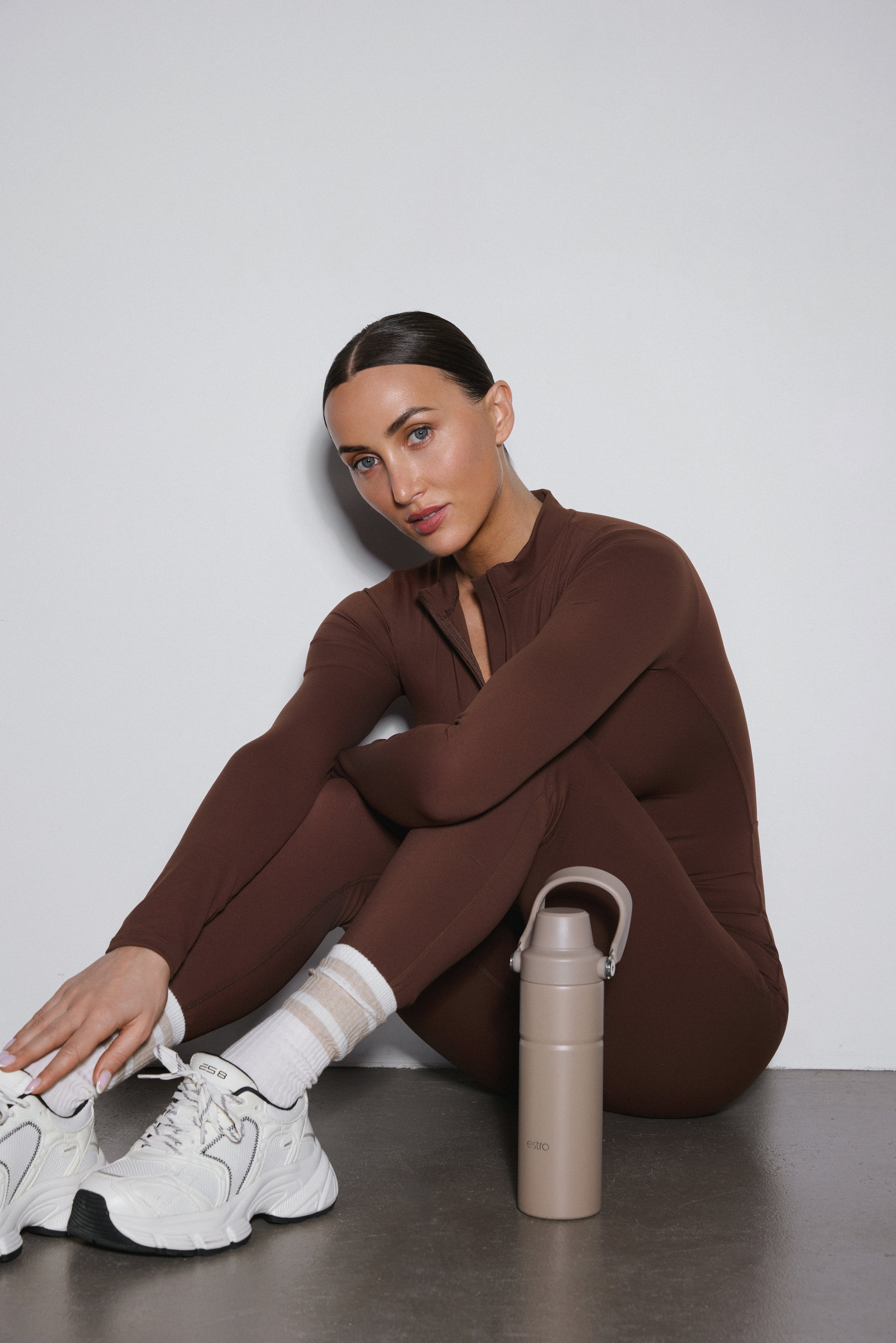 Women's Dark Brown Slim Fit Sporty Jumpsuit with Long Sleeves Estro ER00119505.