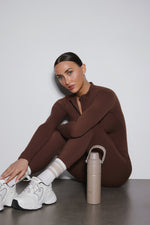 Women's Dark Brown Slim Fit Sporty Jumpsuit with Long Sleeves Estro ER00119505.