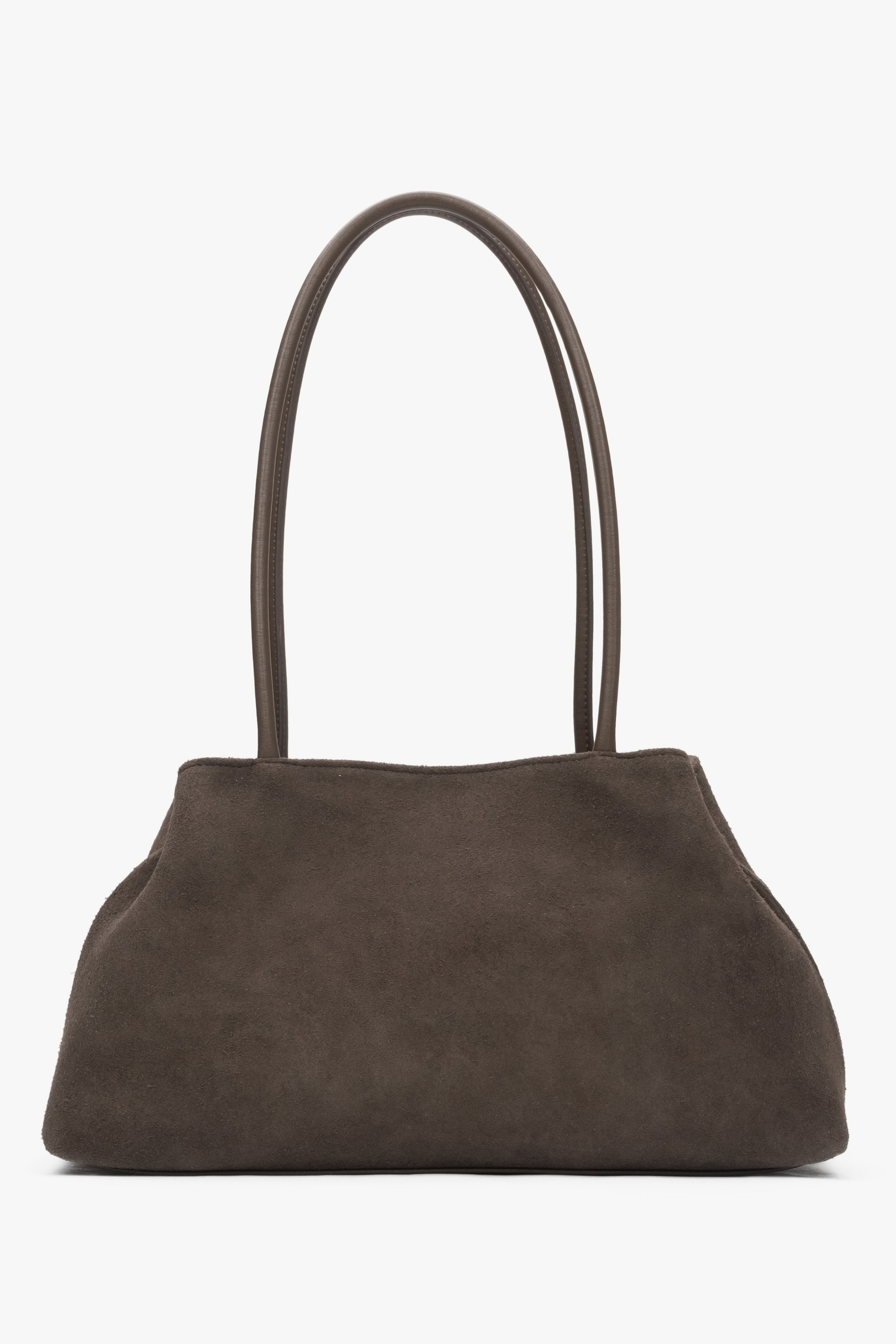 Women's Grey & Beige Shoulder Bag made of Soft Genuine Velour Estro ER00116817.