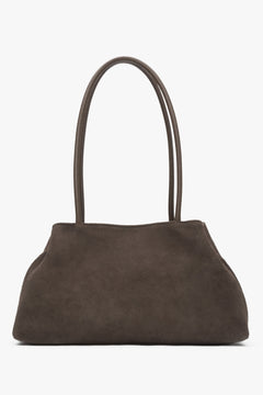 Women's Grey & Beige Shoulder Bag made of Soft Genuine Velour Estro ER00116817.