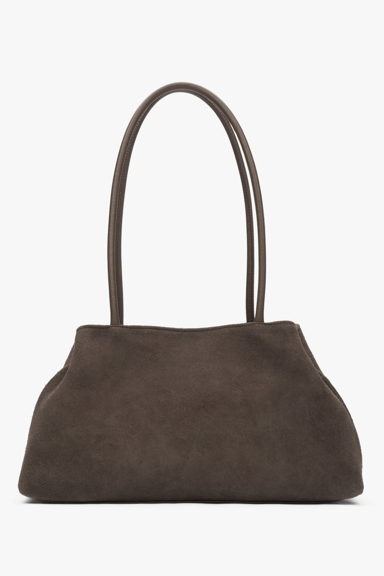 Women's Grey & Beige Shoulder Bag made of Soft Genuine Velour Estro ER00116817.