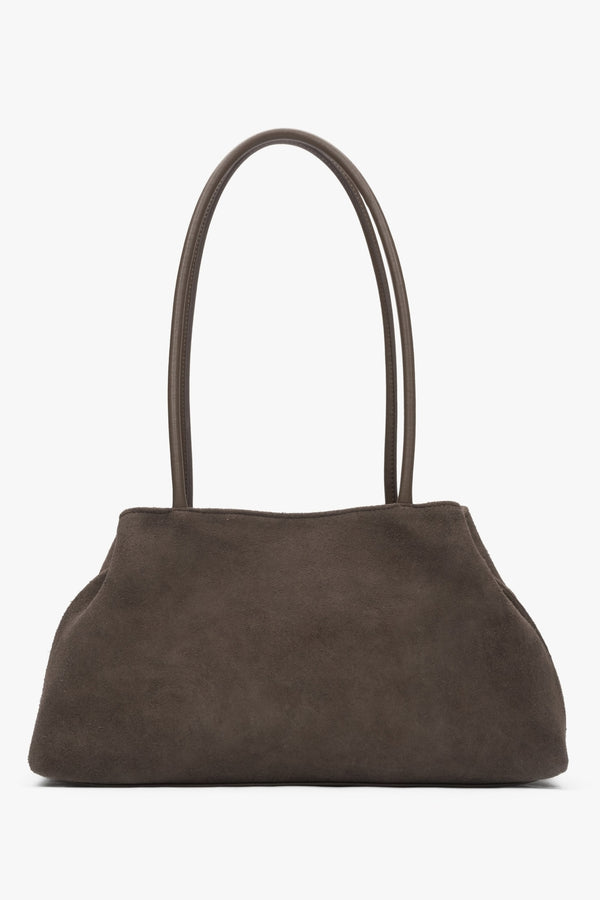 Women's Grey & Beige Shoulder Bag made of Soft Genuine Velour Estro ER00116817.