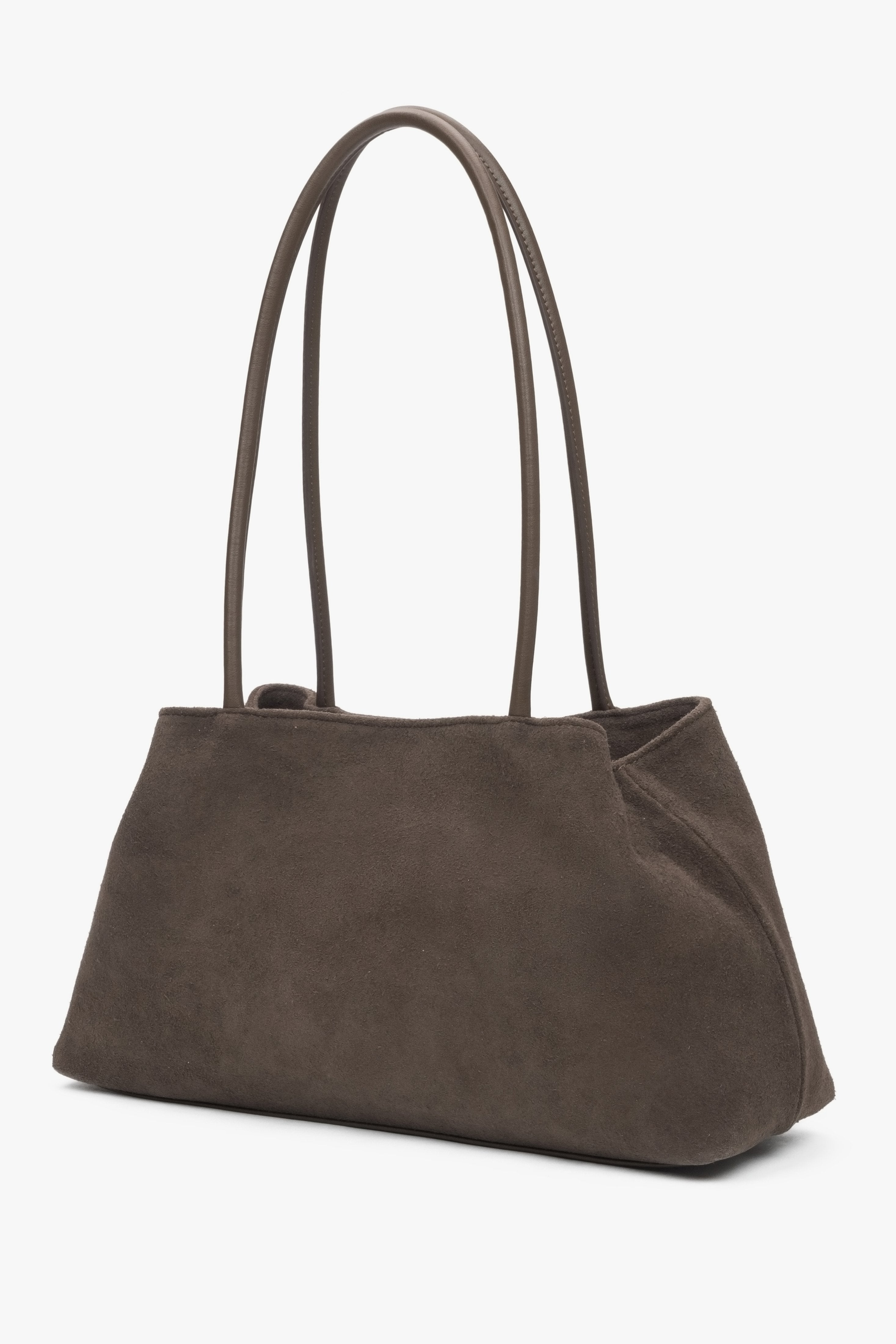 Grey and beige soft velour shoulder bag Estro.