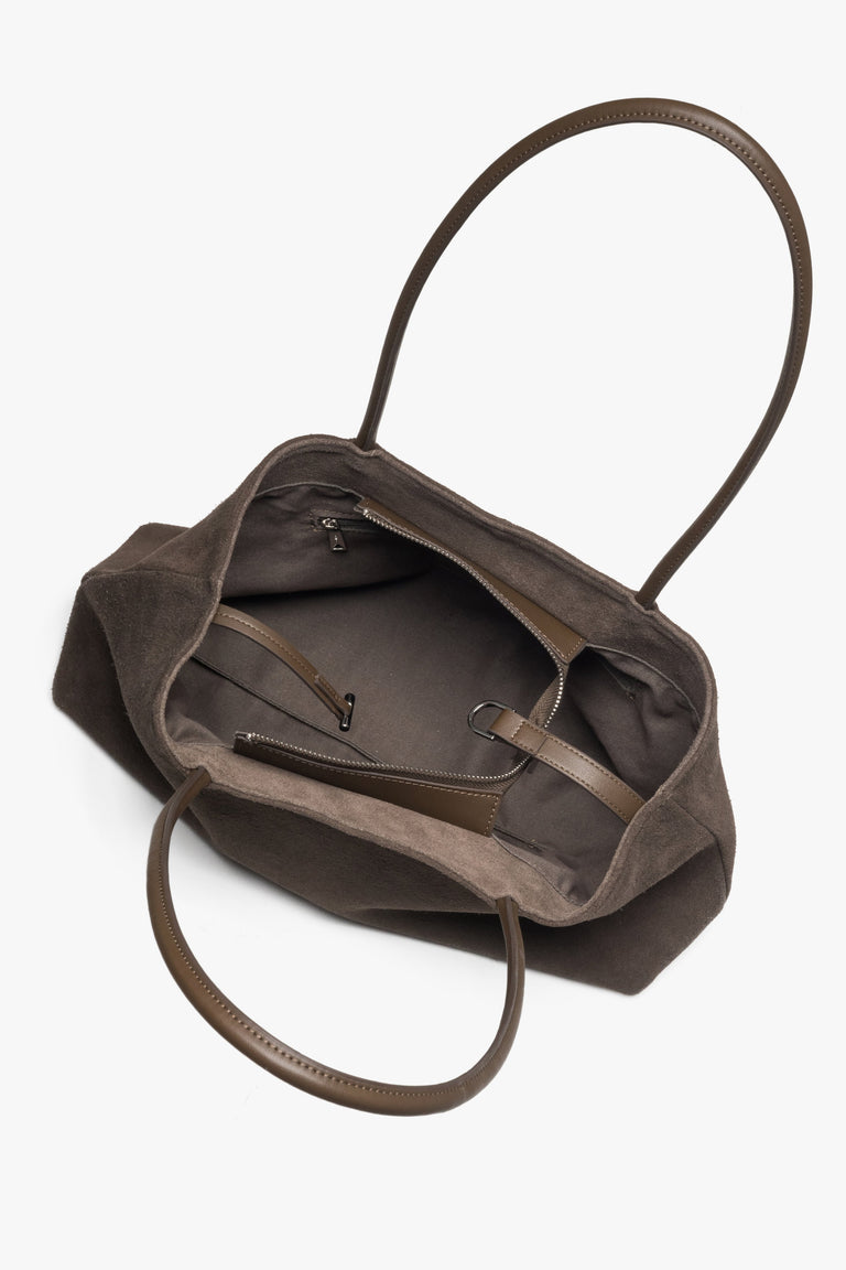 Inside view of soft velour shoulder bag.