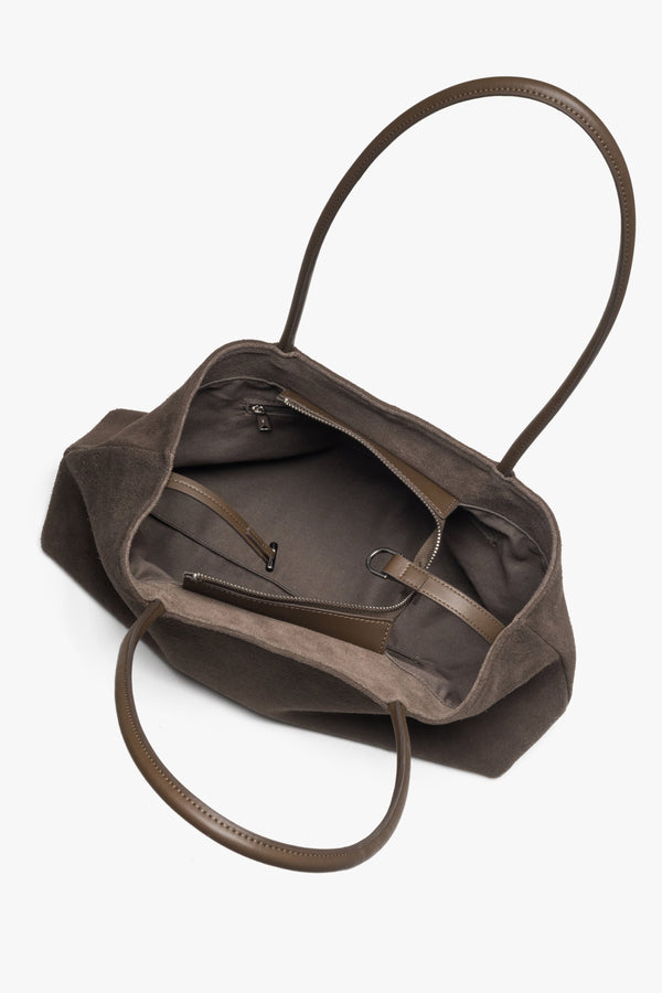 Inside view of soft velour shoulder bag.