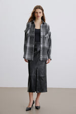 Women's Grey Checkered Shirt with Detachable Sleeves Estro ER00119329.