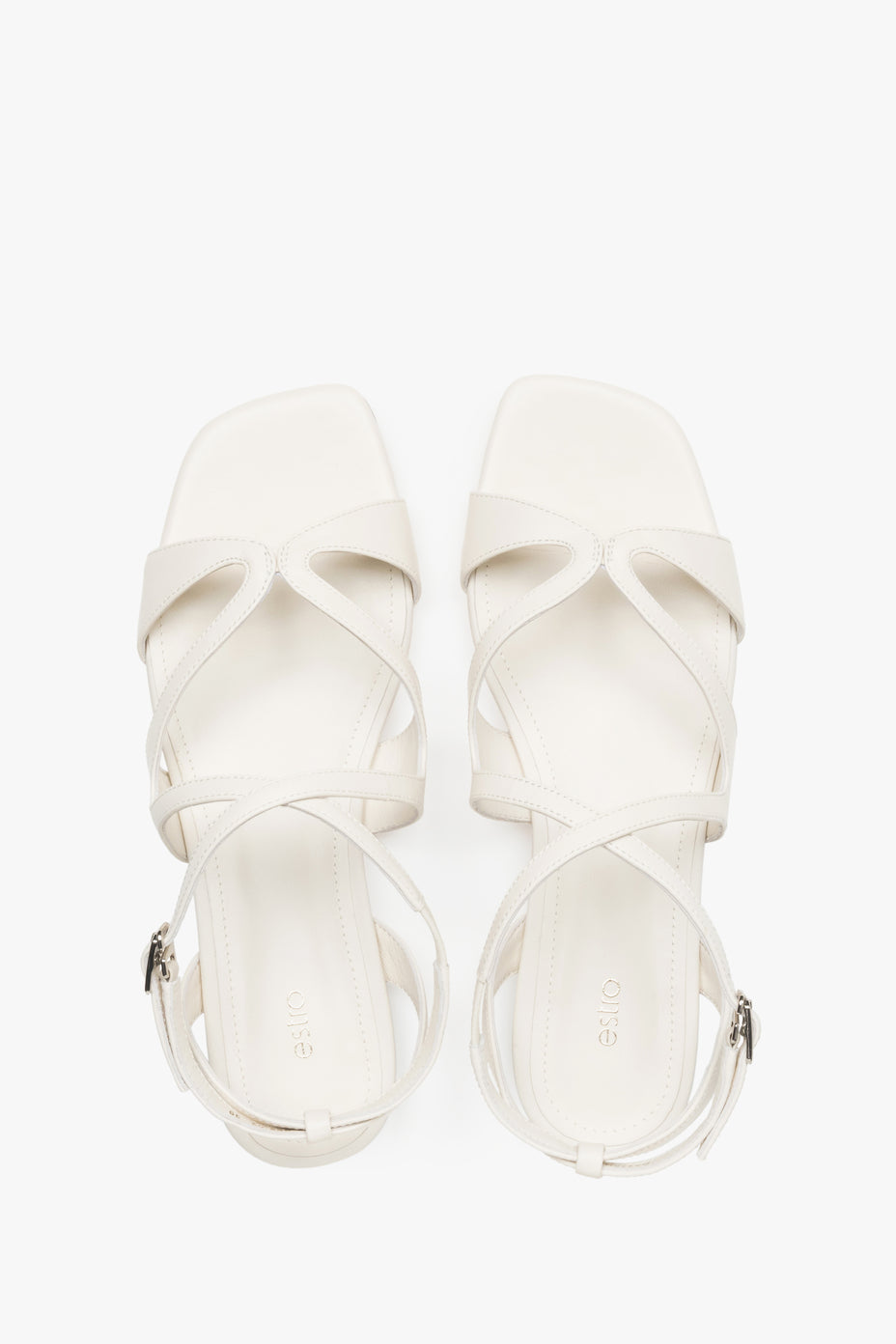 Top view of Estro sandals with milky beige straps.