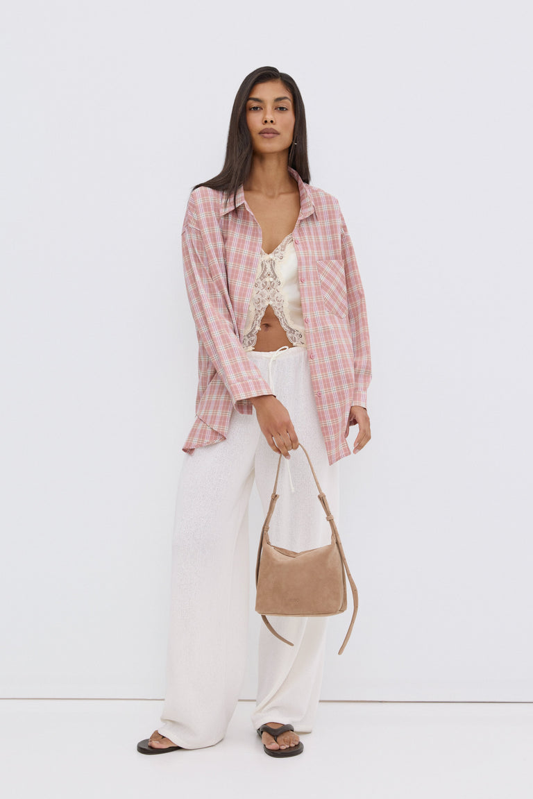 Light pink plaid oversized button-up shirt Estro.