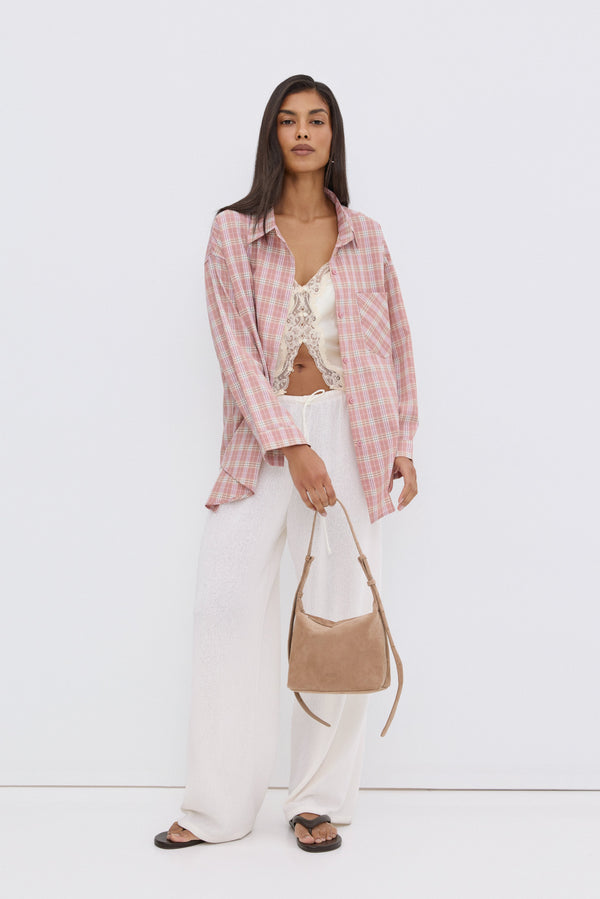 Light pink plaid oversized button-up shirt Estro.