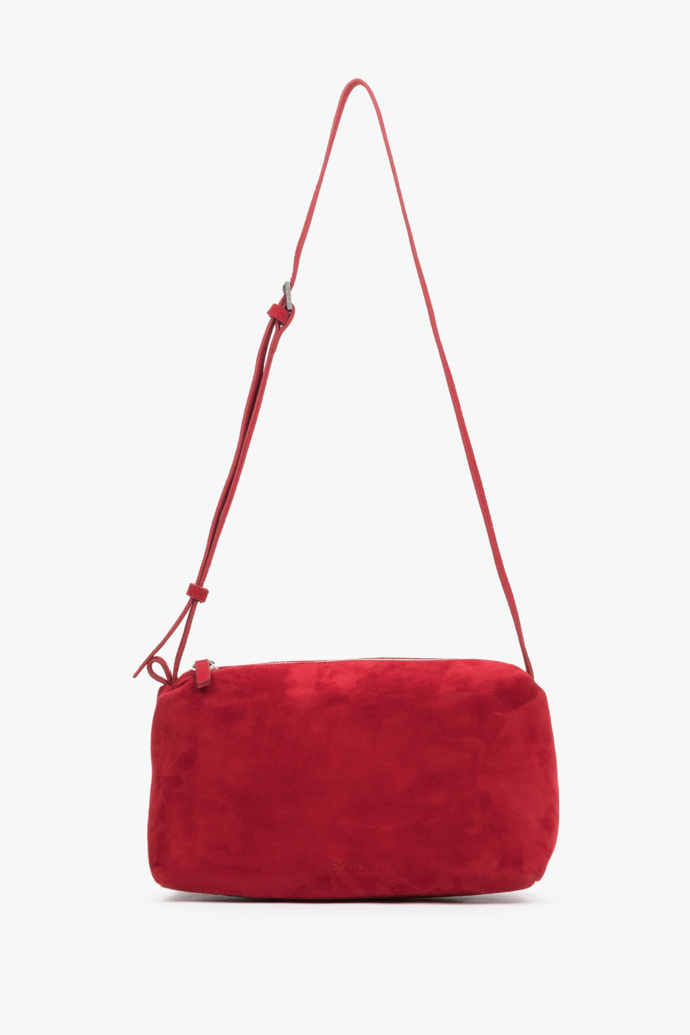 Women's red crossbody bag made of soft genuine velour Estro.