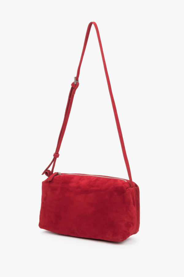Red genuine velour crossbody bag Estro.