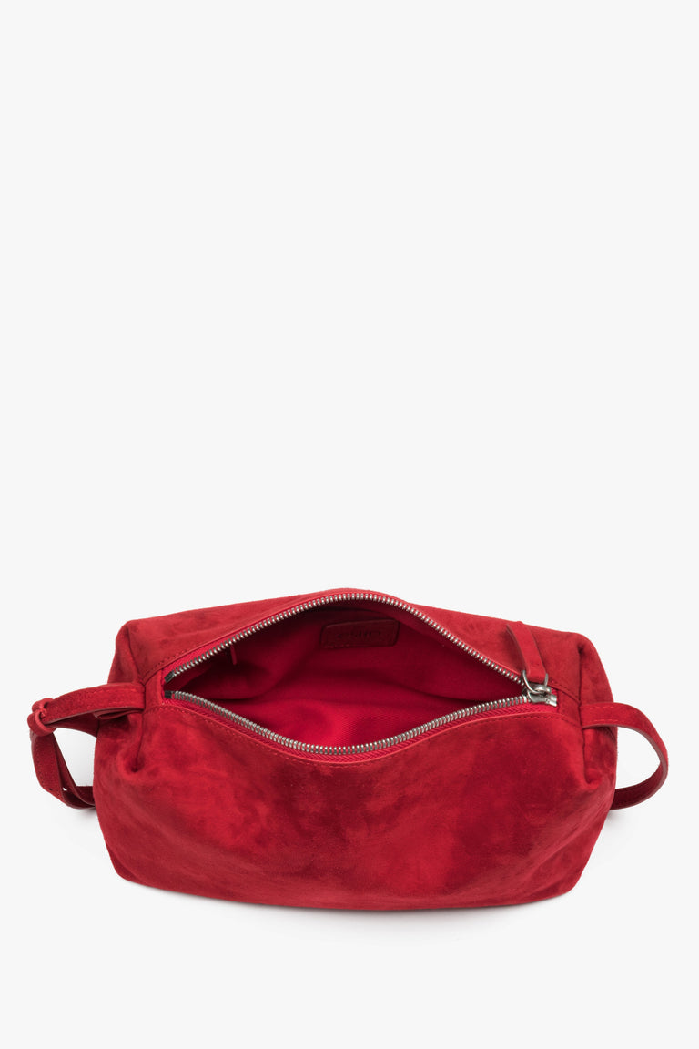 Inside view of red Estro velour bag.