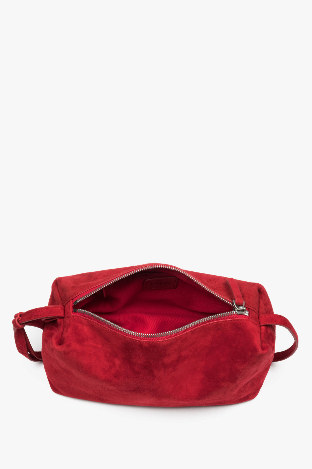 Inside view of red Estro velour bag.