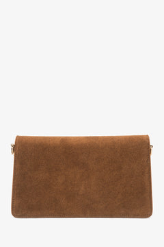 Back of small bronze genuine velour shoulder bag.