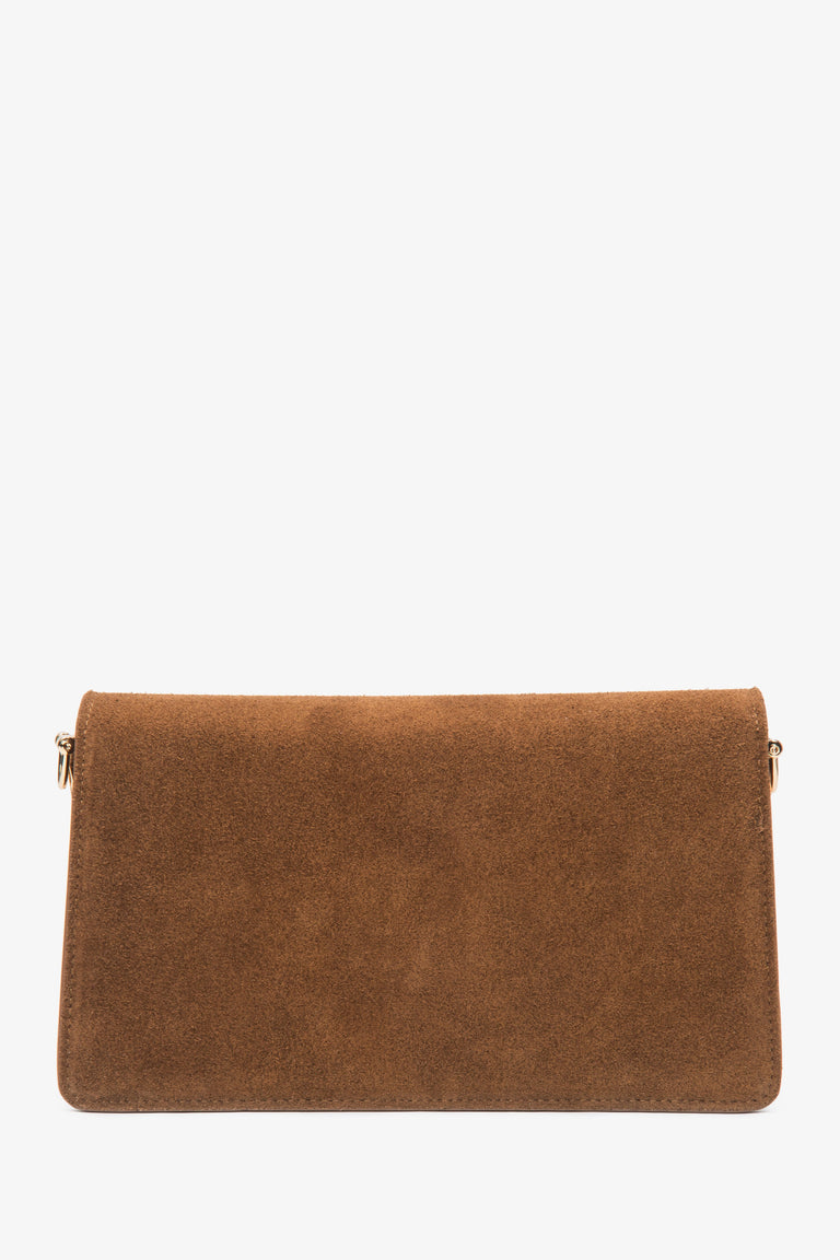 Back of small bronze genuine velour shoulder bag.