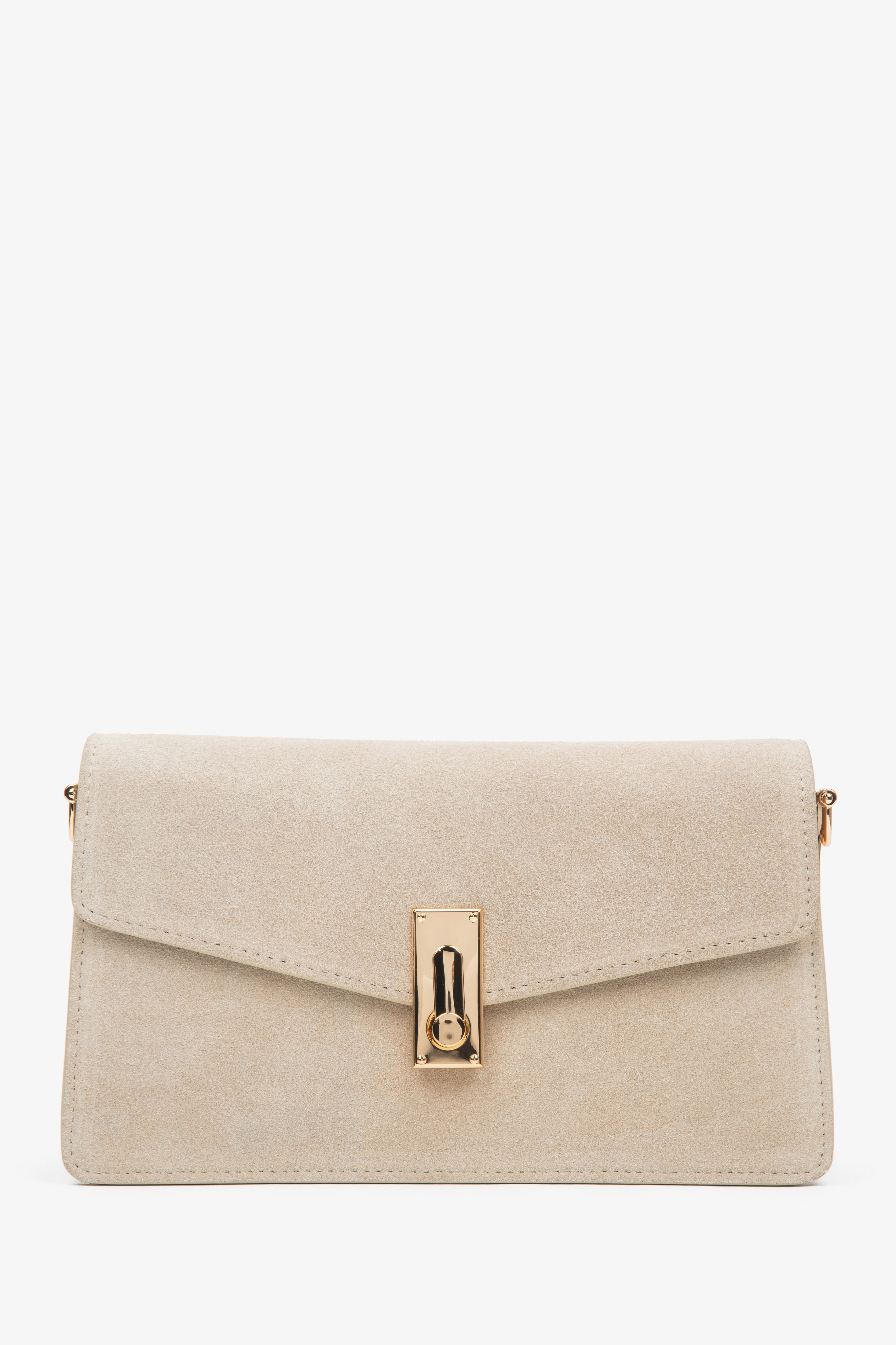 Women’s Small Light Beige Shoulder Bag made of Genuine Velour Estro ER00116852.