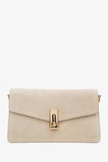 Women’s Small Light Beige Shoulder Bag made of Genuine Velour Estro ER00116852.