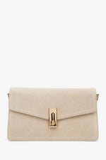 Women’s Small Light Beige Shoulder Bag made of Genuine Velour Estro ER00116852.