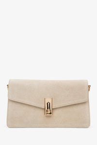 Women’s Small Light Beige Shoulder Bag made of Genuine Velour Estro ER00116852.