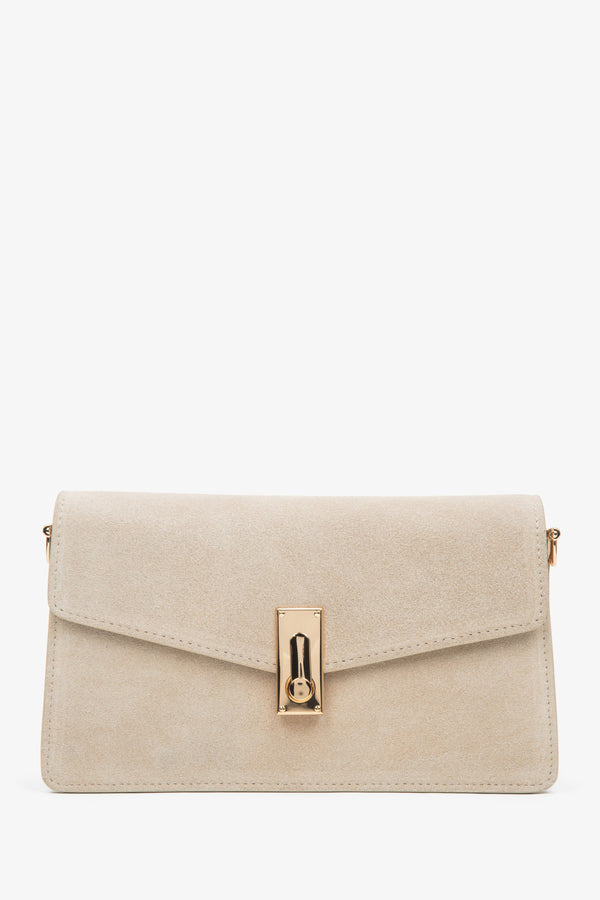 Women’s Small Light Beige Shoulder Bag made of Genuine Velour Estro ER00116852.