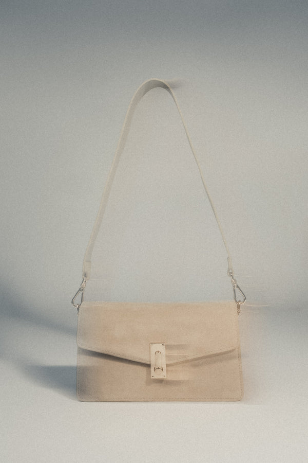 Small light beige shoulder bag in genuine velour Estro.