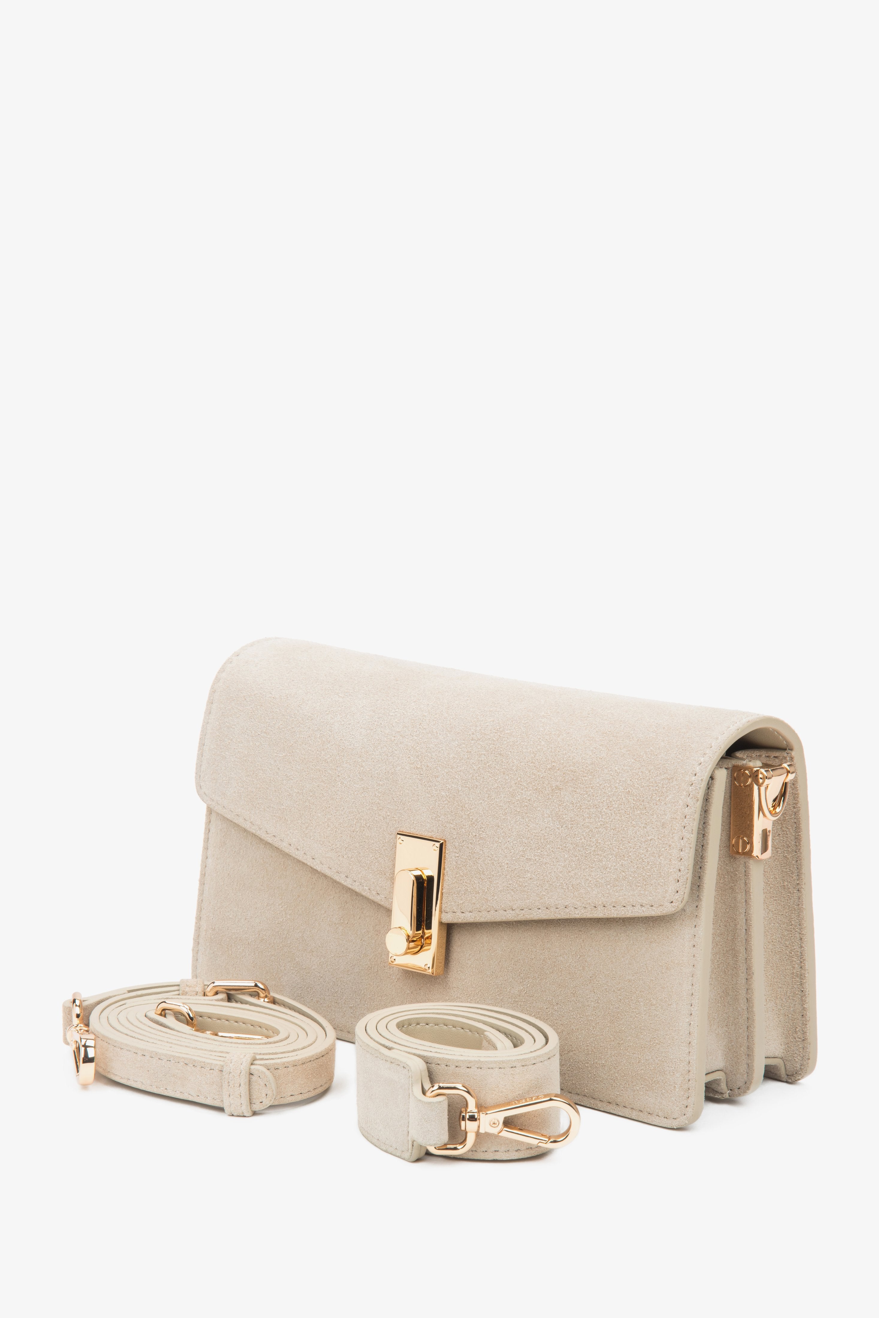 Close-up of soft light beige natural velour texture.