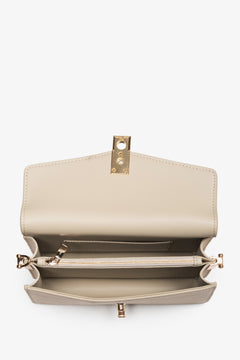 Inside view of Estro light beige velour bag.