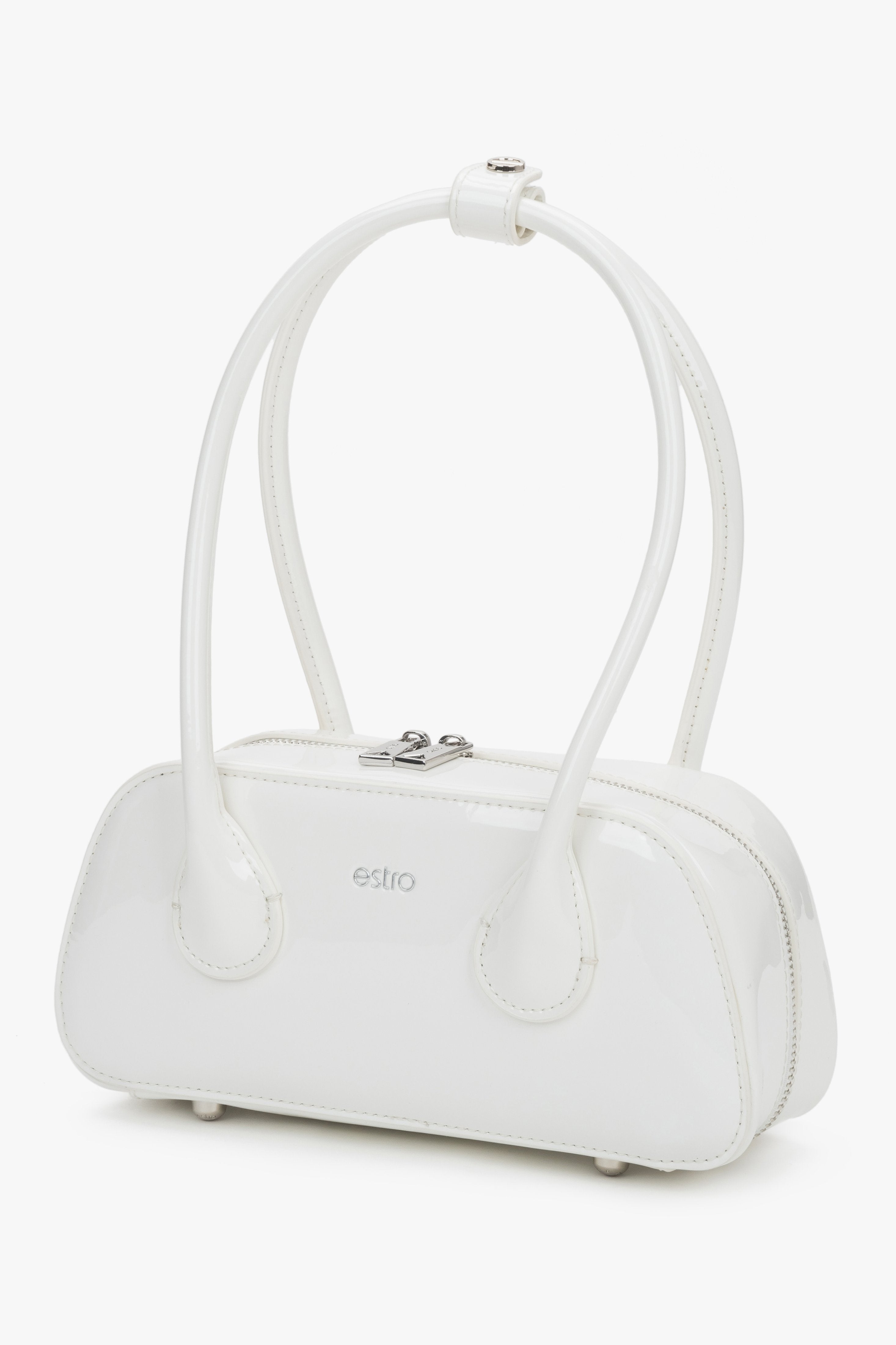 White patent genuine leather bag.