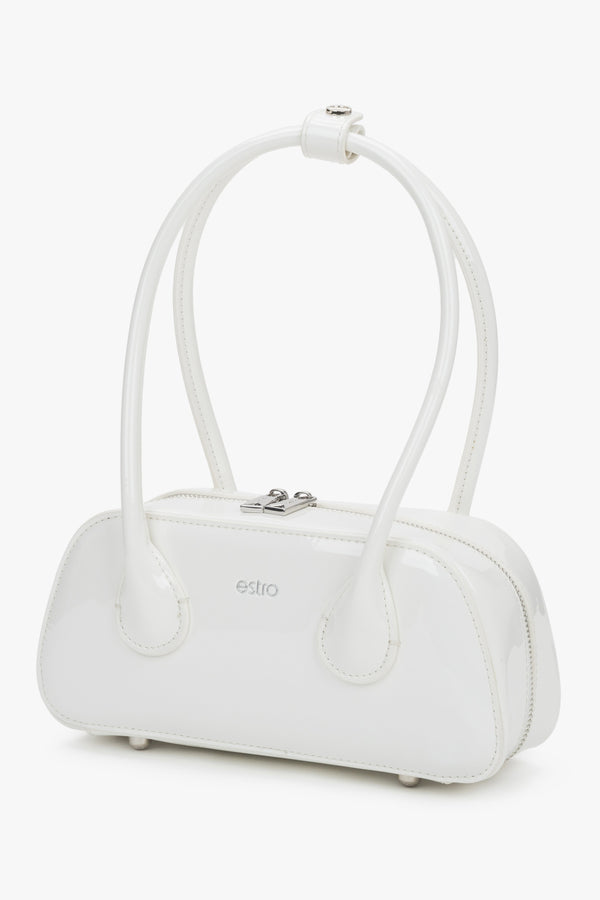 White patent genuine leather bag.