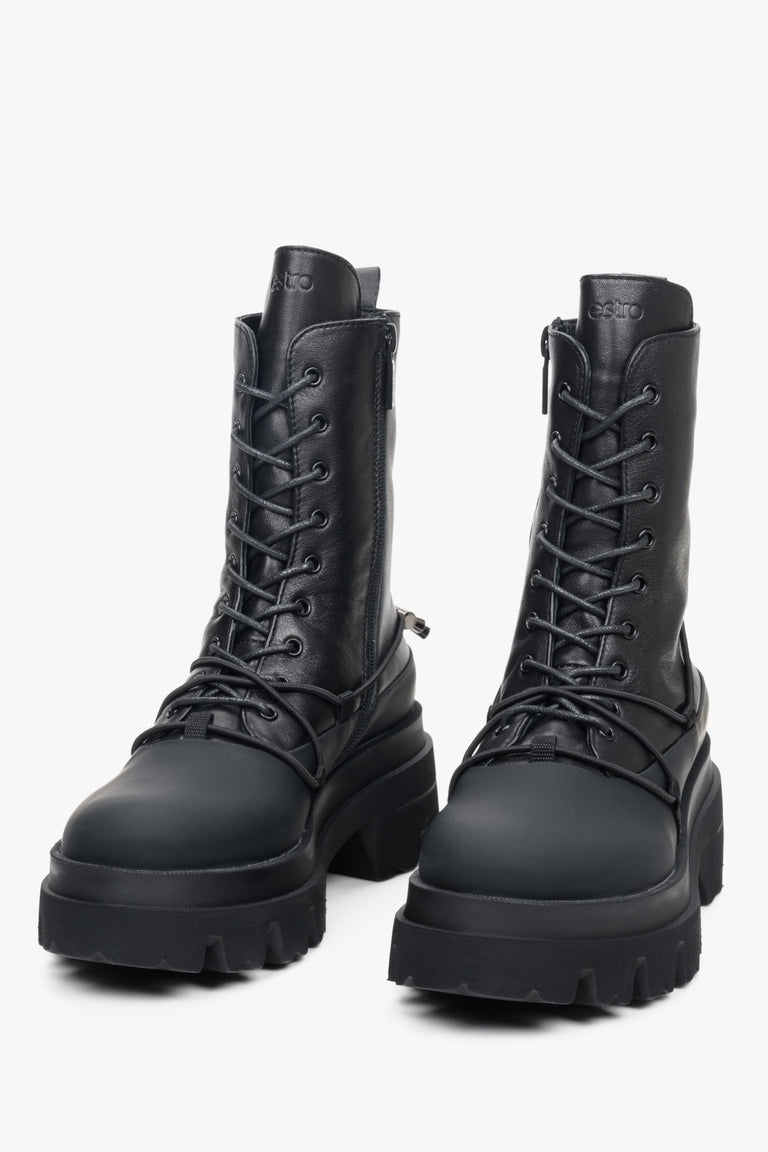 Elevated women's boots with stylish lacing in black, made of natural leather by Estro