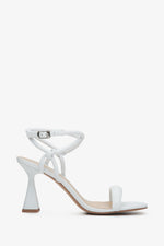 Women's White Leather Heeled Strappy Sandal Estro ER00113397Shoes