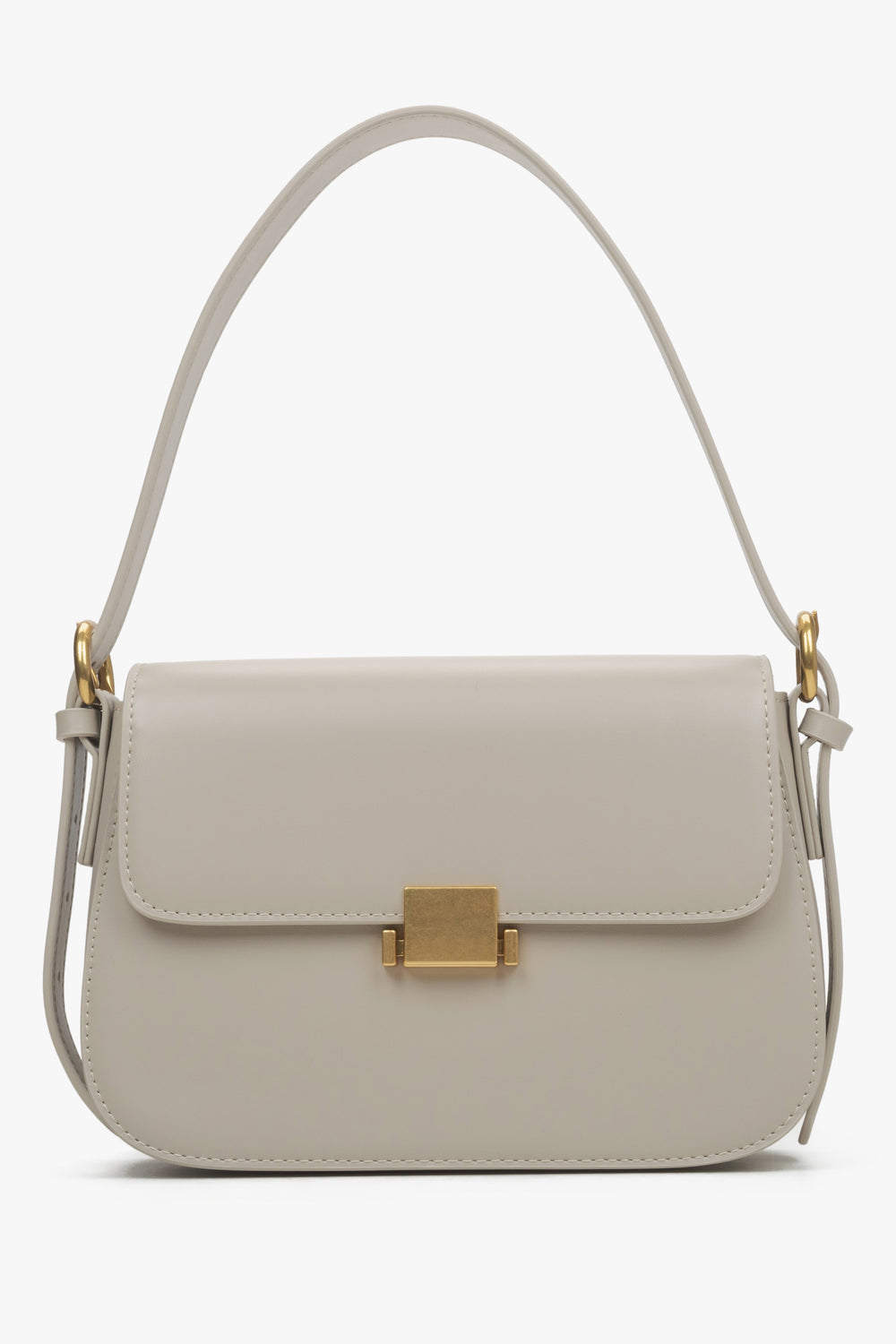 Women's Milky-Beige Leather Shoulder Bag with Gold Hardware Estro ER00115678.