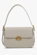 Women's Milky-Beige Leather Shoulder Bag with Gold Hardware Estro ER00115678.