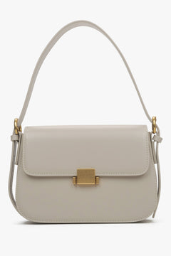 Women's Milky-Beige Leather Shoulder Bag with Gold Hardware Estro ER00115678.