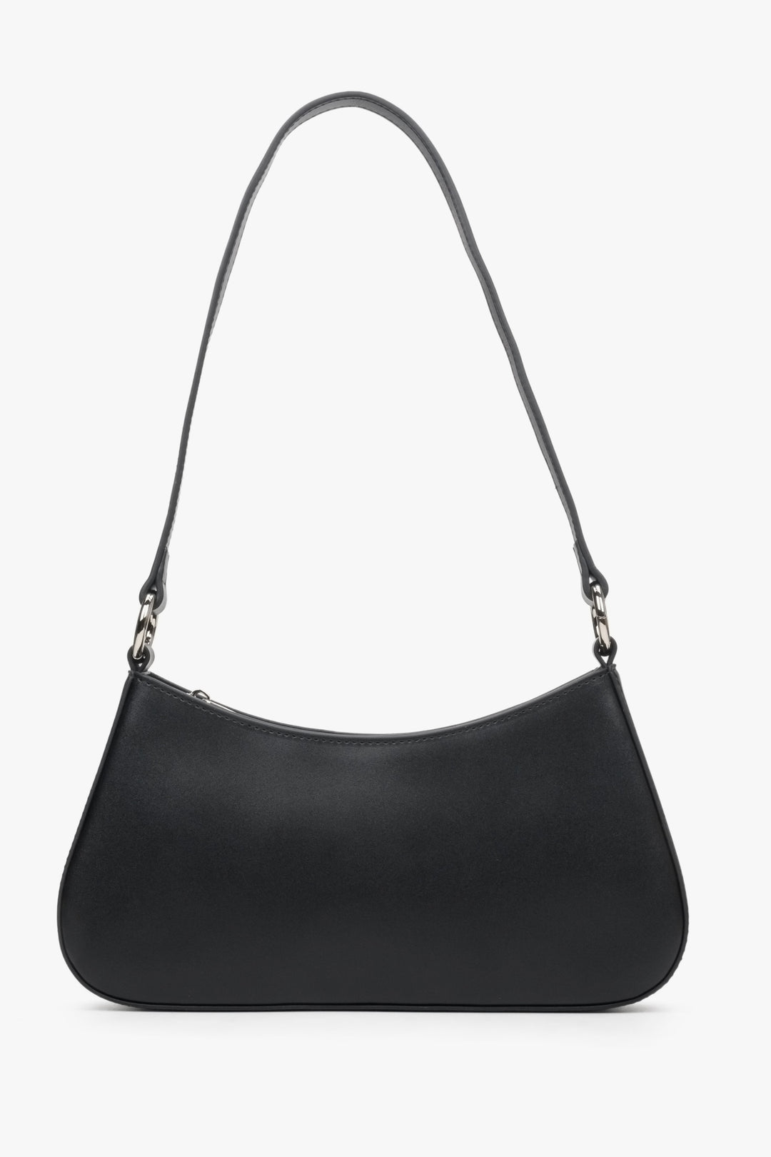 Women's black leather baguette bag by Estro.