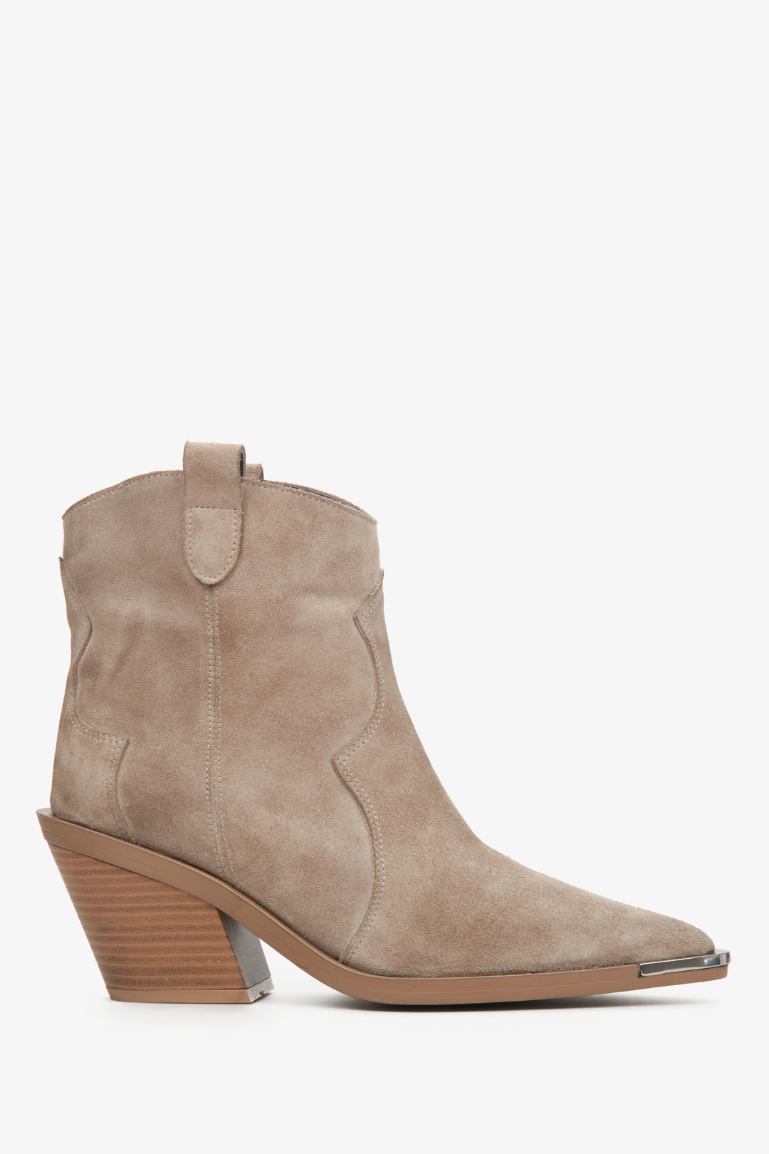 Women's Light Beige Suede Cowoy Boots with Silver Accents Estro ER00113827
