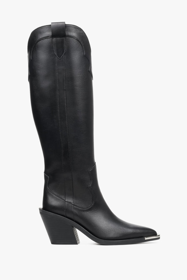 Estro high black women's cowboy boots made of Italian genuine leather.