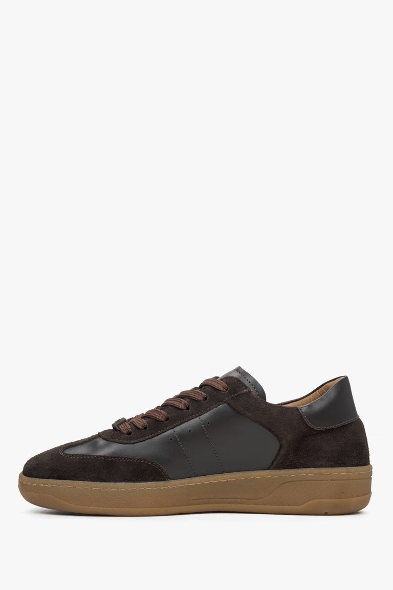 Brown leather and velour women's sneakers Estro - side profile of the shoe.