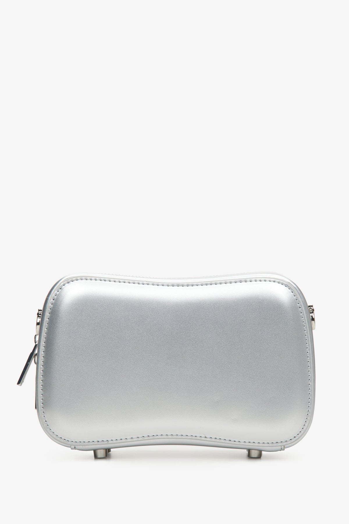 Women's silver leather handbag by Estro - reverse side.