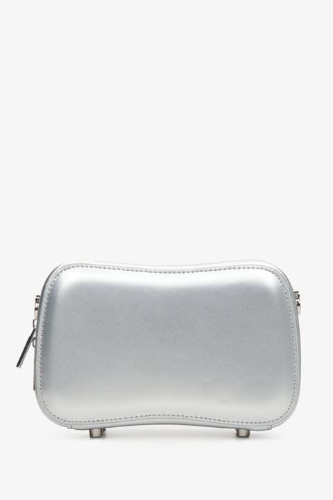 Women's silver leather handbag by Estro - reverse side.